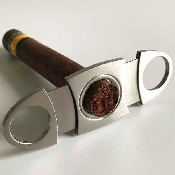 Cigarrsax i rostfritt stål, guillotin med dubbla blad, i svart presentpåse