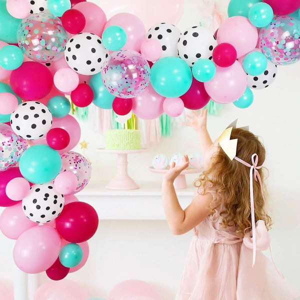 SDIGV Surprise Party Decorations Balloons Garland Kit- 88 Pack 12 5\" Rose Red Pink Sea Foam Blue White Polka Dots Latex Balloons Confetti Balloon fo