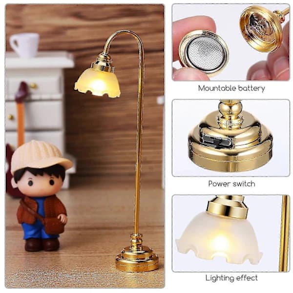 2 stk Mini Dukkehuslampe Mini Dukkehusbelysning Bordlampe Dekorasjon Dukkehustilbehør