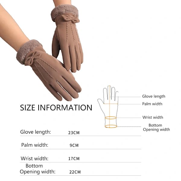Varme Vinterhandsker til Damer med Touchscreen, Termisk Blødt For og Elastisk Manchet til Sms khaki