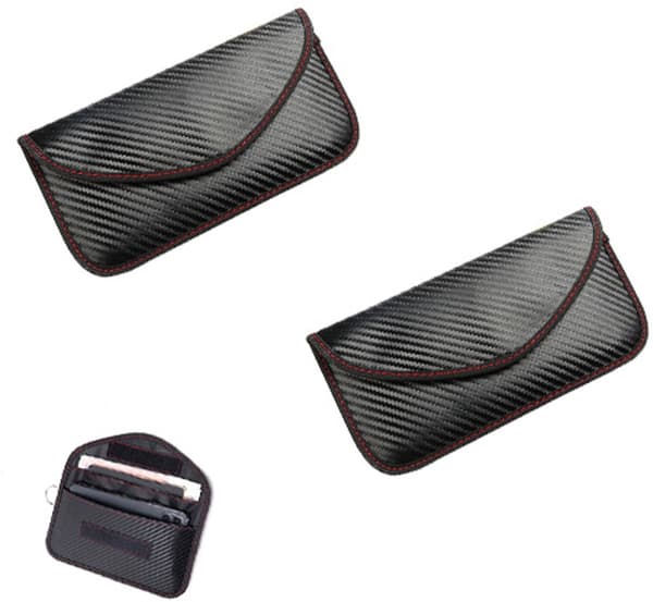 2-HAck RFID Bilnøgle Signal Blokerende Pung, PU Kulfiber Faraday Tasker Til Nøglefri Adgang Tyverisikring, Sort, 19,5 x 10,5 cm