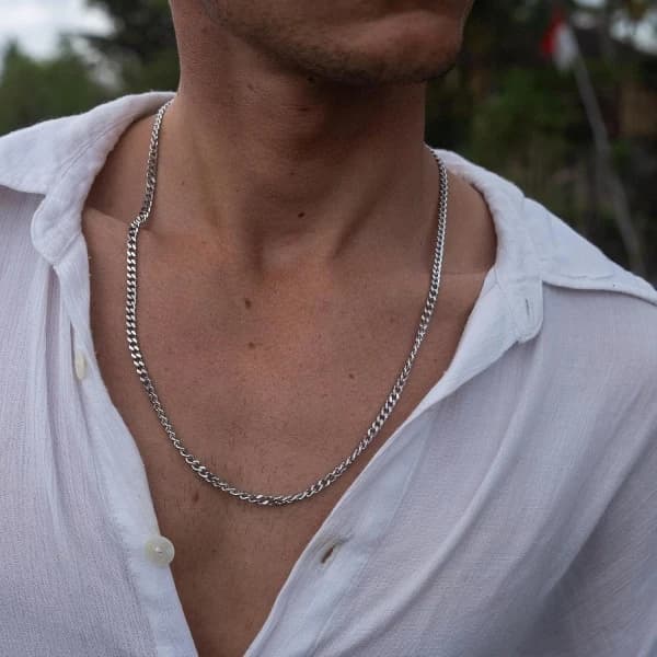 Højkvalitets sølvkæde i rustfrit stål • Robust sølvhalskæde • Solid kongekæde 60 cm | 10 mm • Cubansk ledkæde Ledkæde Curbkæde