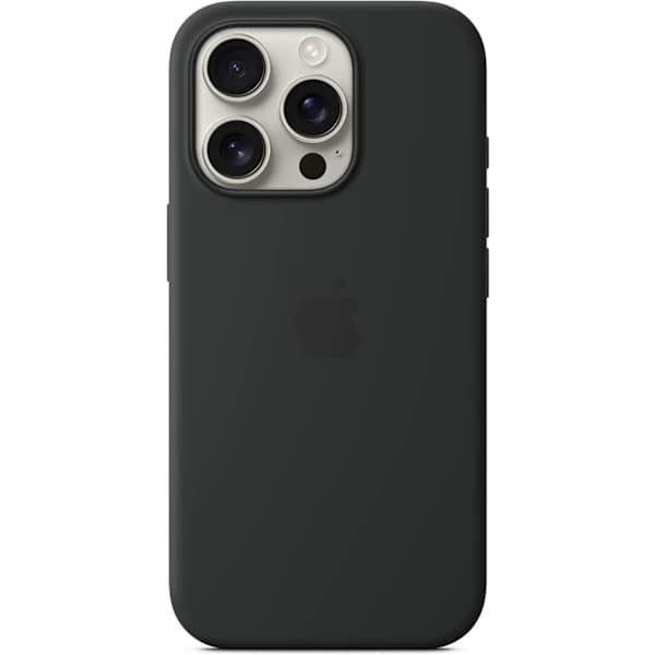 Applen silikonikuori MagSafella iPhone 16 Prolle – Musta