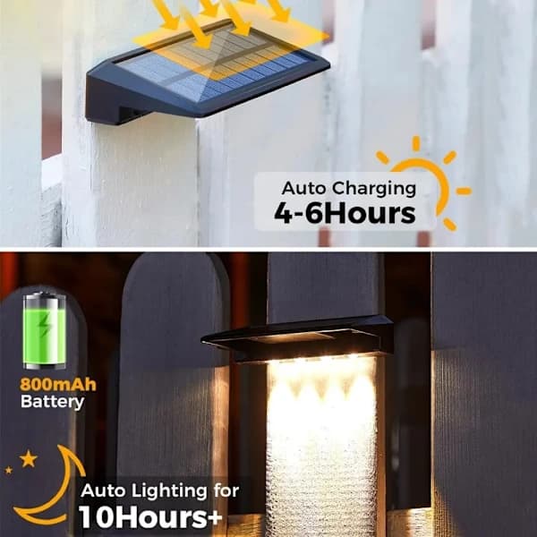 2-pakning solcellelamper 4 LED solcellelamper for gjerde Utendørs vanntette solcellelamper for terrasse Vegglamper for gjerdestolper Hagegang