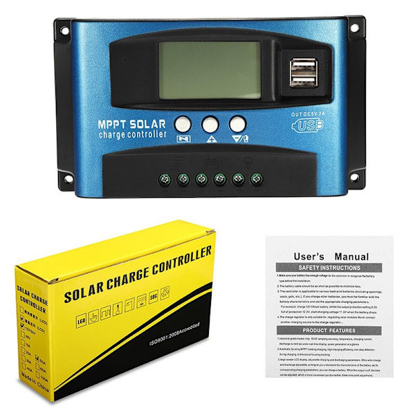 Solcellsladdningsregulator 12/24V-30A, 36/48/60V-100A Solpanel Laddningsregulator Fotovoltaisk Panel med LCD-display LED Gatubelysning