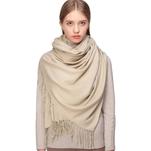 Dame Pashmina Sjal og Wraps for Bryllupssjal for Kvinner Vinter (Beige)