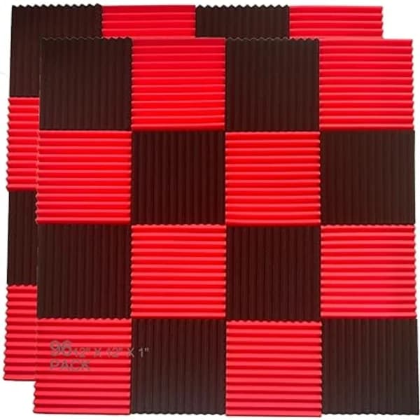2 stk. rød/sort Absorb the echo AcoustFoam Panel Wedge Studio Lydisolering Vægfliser