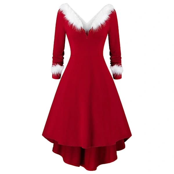Jul Långärmad Stickad Klänning Röd Prinsessklänning 2XL