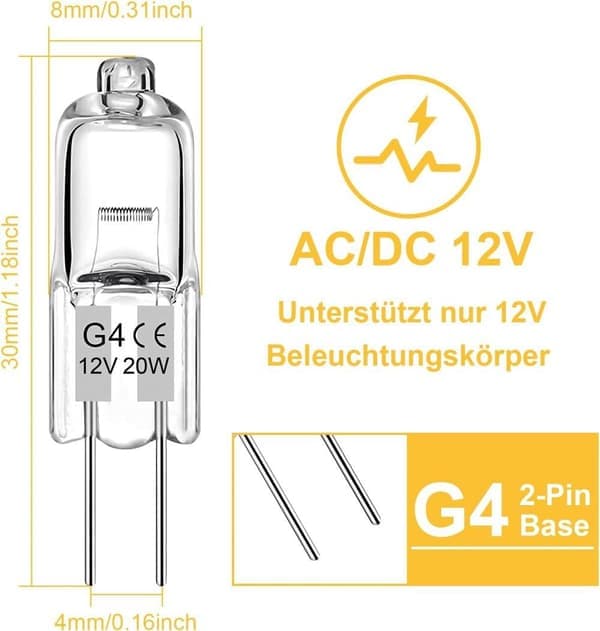 G4 Halogenpære, Varm Hvid 2800K, Dæmpbar 10/20W