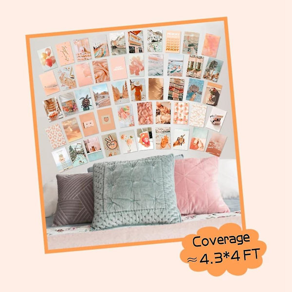 50 kpl Peach Beach -estetiikkakuvia seinäkollaasiin Boho-tyyliin Collage-tulostussarjat Teal-väriset huonekoristeet tytölle
