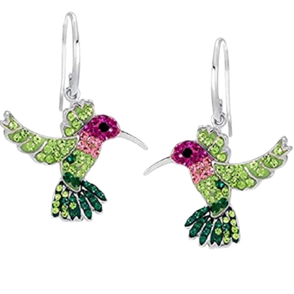 Färgglada Flying Hummingbird Crystal Örhängen Silver med hypoallergen krok för kvinnor och flickor