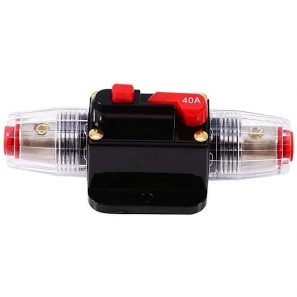 HA~40A Strømafbryder, 12V-24V DC Inline Sikringsholder, Manuel Nulstillingsafbryder Bilstereo Sikring, Inline Sikringsblok Lydsystembeskyttelse (40A)