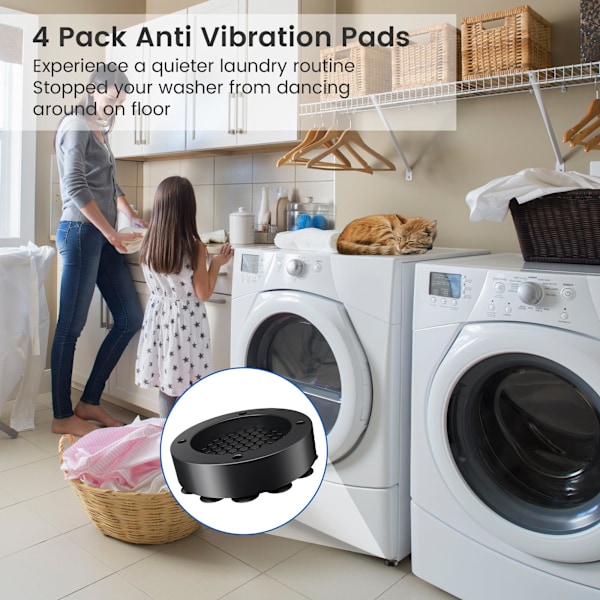 Antivibrationsdynor för tvättmaskin - Minska buller och förhindra att tvättmaskin/torktumlare rör sig - 4-pack gummiantivibration