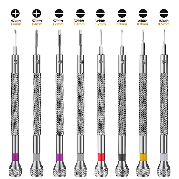 8 stk skrutrekkersett Mini presisjonsskrutrekkersett 0,6-1,6 mm for klokkeøyeglass Elektronikk Repa