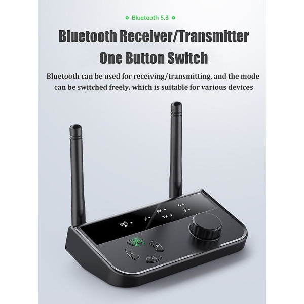 Bluetooth 5.3 Audio Sender og Mottaker 3.5mm AUX Jack Stereo Musikk Trådløs Modulator Adapter For PC TV Hodetelefon Bilhøyttaler