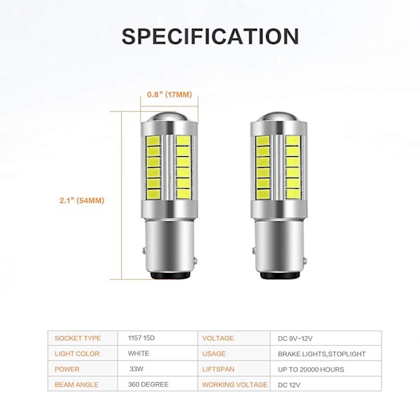 8x Super Bright Led 1157 Led-polttimo P21/5w Bay15d Led-polttimot 33smd 5730 -piirisarjoilla
