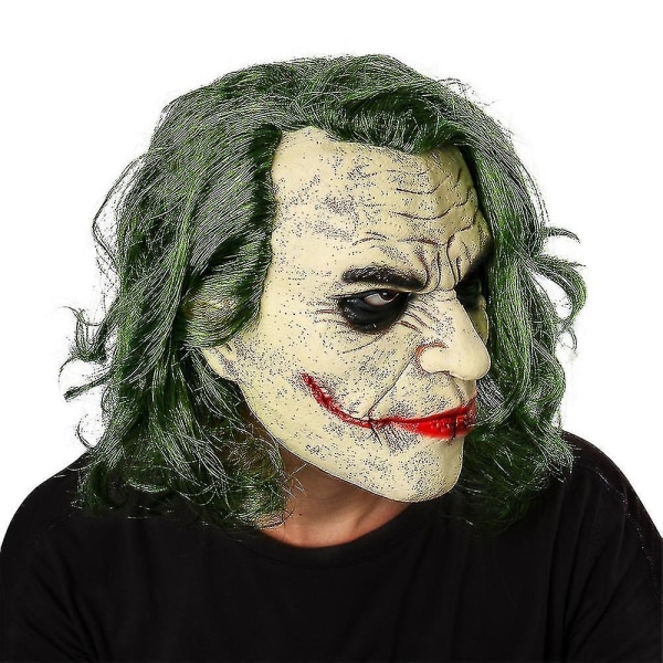 Häftig maskfilm The Dark Knight Cosplay skräck clownmask med grön peruk latex huvudbonad halloweenfest rekvisita