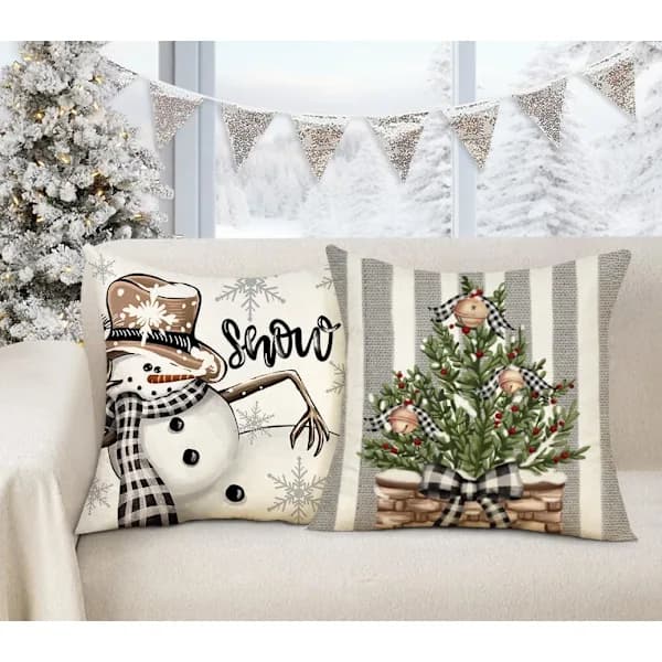 Julkuddar Överdrag Grå Vit Kuddar Kuddfodral Set Om 4, Jul Kuddfodral Jul Ren Snöflinga Kuddfodral
