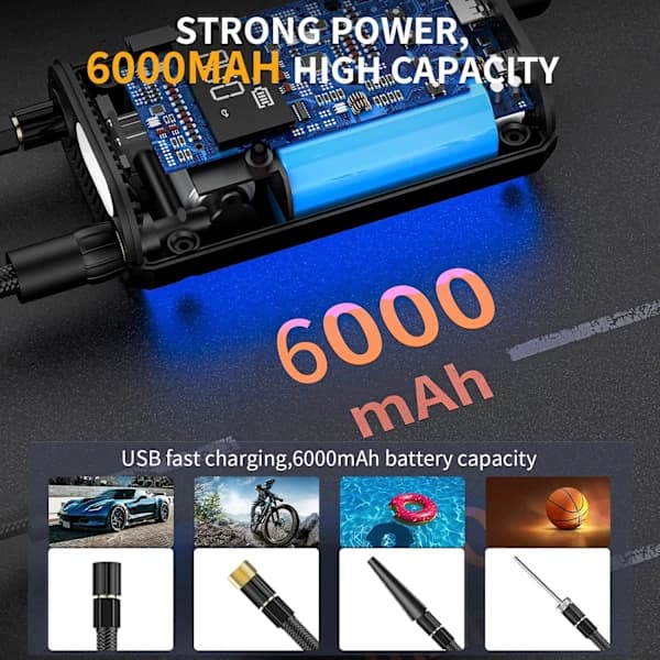 HA-6000mAh Mini Elektrisk Luftpump, Bärbar Luftkompressor Trådlös T-P7-