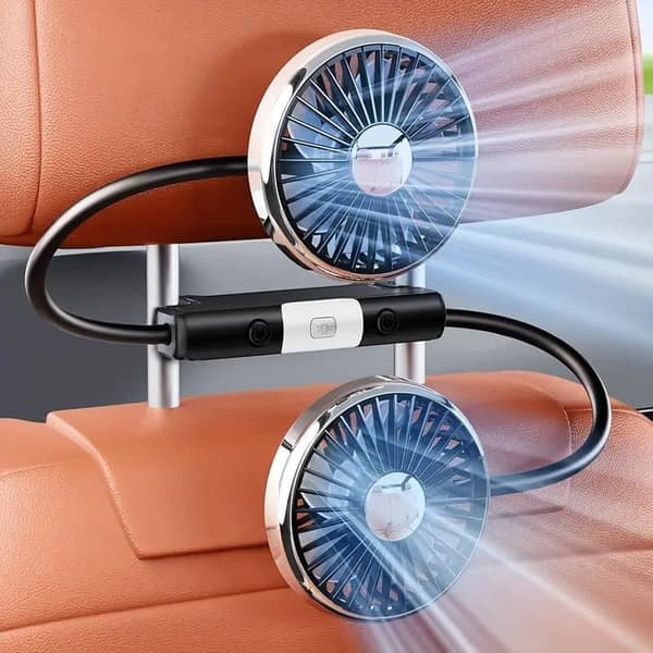 Dobbeltsidet Bilventilator med LED – 3 Hastigheder, Bærbar USB-ventilator, 360° Roterbar, Ergonomisk til SUV, Lastbil & Autocamper