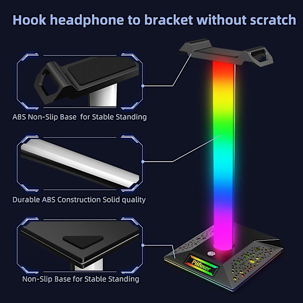 RGB Gaming Headset Stativ USB Port Touch Control Lysbånd Desk Gaming Headset Holder Hanger Acc