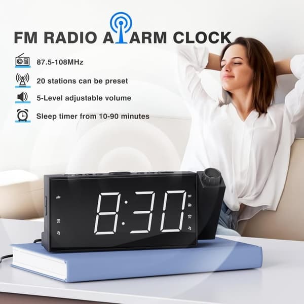 Digital Projektionsväckarklocka - 7\" LED-display, Dubbla Alarm, Justerbar Ljusstyrka - För Vägg/Tak