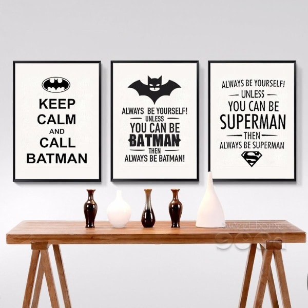 Wekity Sort/hvid Superman Wall Art Lærredstrykplakat, Enkelt Mode Sort/hvid Kunsttegning Indretning til Hjem Stue Soveværelse Kontor, Chi
