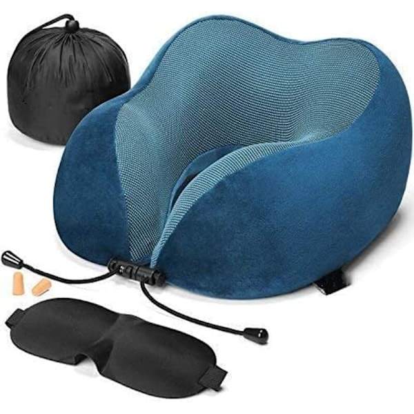 HH-Resekudde + Sovkudde + Öronproppar + Handväska, Ullöverdrag, Tvättbar | Premium Memory Foam Nackkudde