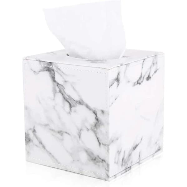HA~1 st Marmor Tissue Box Hållare - Läder Kub Fyrkantig Tissue Box Omslag Hållare Vit Marmor