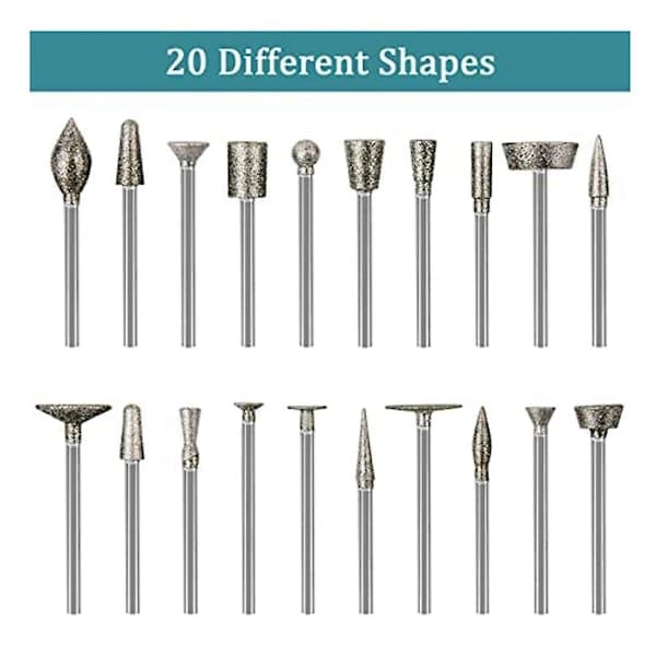Steingraveringssett Diamantstift, 20 stk Poleringssett Tilbehør med 1/8 tomme for Gravering