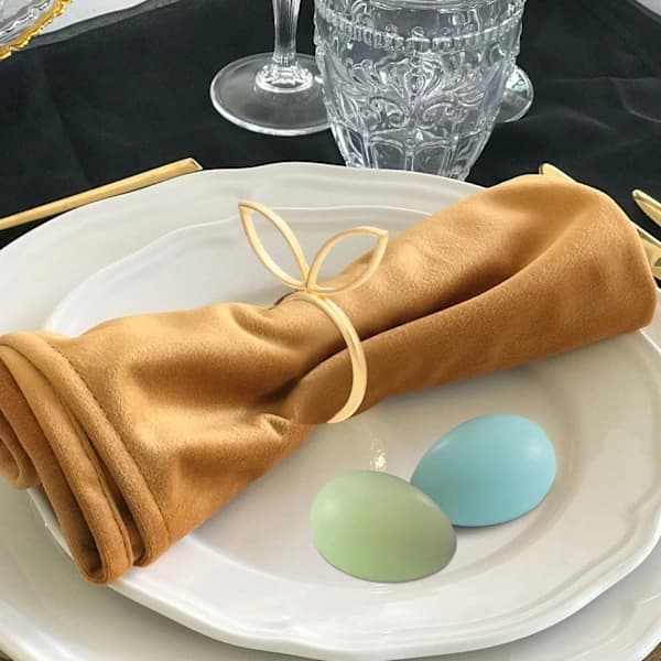 6 stk. Påskehare Servietringe, Guld Kaninører Påske Servietholdere Søde Servietspænder Forårs Middagsbordsdekoration