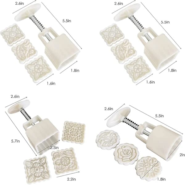 Månekakeform Presser, 4 stk Bakeform Håndpressesett Med 12 stk Former For Baking Kaker Kjeks Desserter