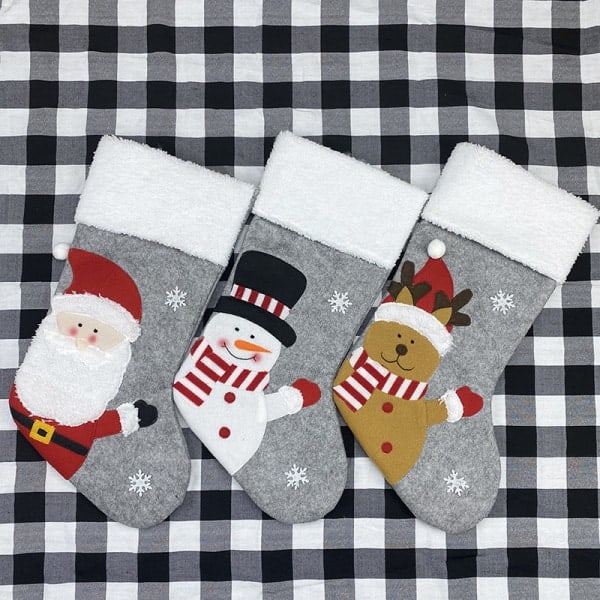 Julstrumpor med juldekorationer, presentpåsar, prydnader, presentpåsar, strumpor, julstrumpor (3 stycken Tomte + Snögubbe + Älg)