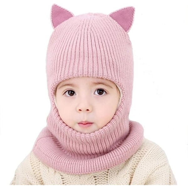 /HA/Baby Jenter Gutter Vinter Varmt Skjerf Sjal Hatt Strikket Søt Cover Balaclava, Rosa