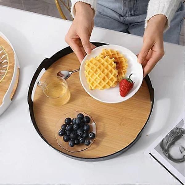 Serveringsbakke Multifunktionel Komfortabel Bambuspanel PP Plast Kaffe Te Servering Madopbevaringsplade til Hjemmet sort black 36cm