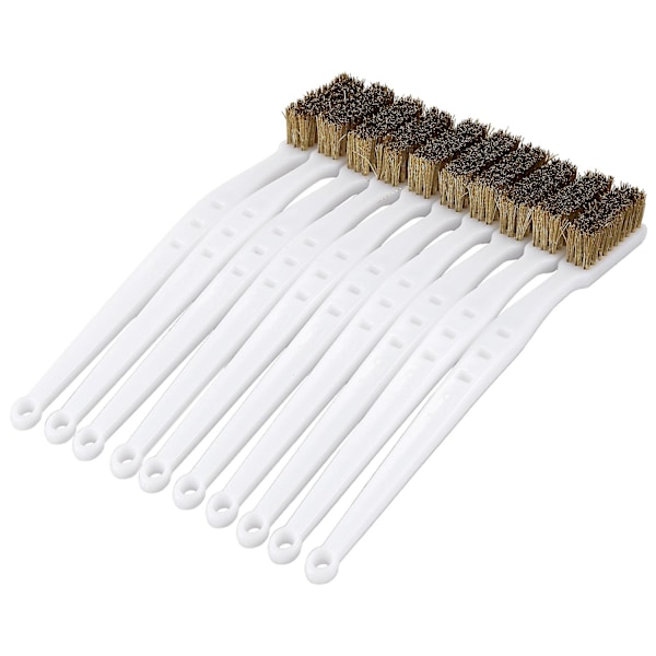 10 Pcs 6.9 "length Plastic White Handle Bristle Brush Brass Metal