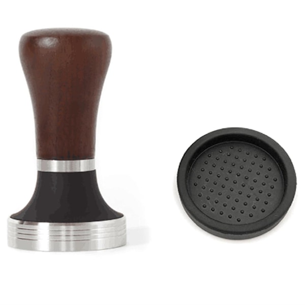 Valnøtt håndtak kaffemaskin 51mm, Espresso håndtamper 51mm, 304 rustfritt stål Espresso kaffemaskin