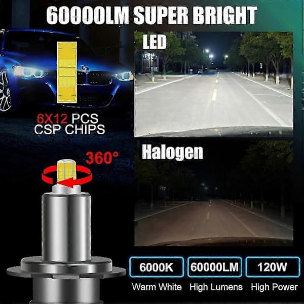 2 STK 30000LM LED-frontlyspærer H7 H11 9005 Multifunksjon 3000K/6000K Tåkelys 60000LM 9012(HIR2)