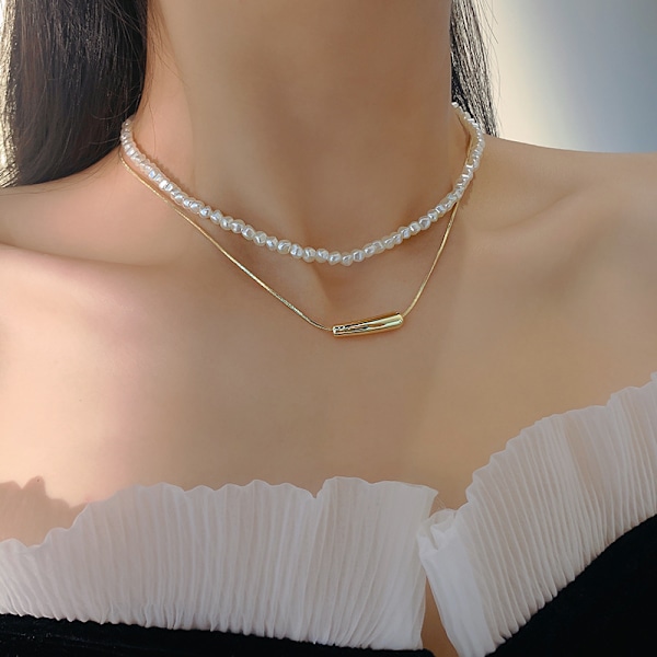 Gullbelagt perle halskjede for kvinner Trendy rustfritt stål gull choker perle anheng halskjede for jenter mote smykker gaver