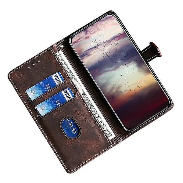 Til iPhone 15 Skin-touch Etui Stråhat Telefonetui PU Læder Stativ Pung Etui