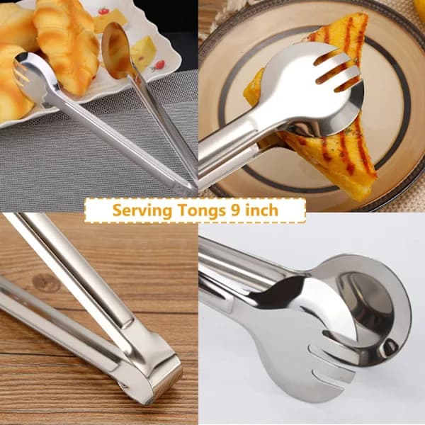 4 ST Serveringstenger 9 Tommer Buffetttenger Rustfritt Stål Serveringsredskaper for Salatbuffet Forrett Dessert Matfester, Sølv