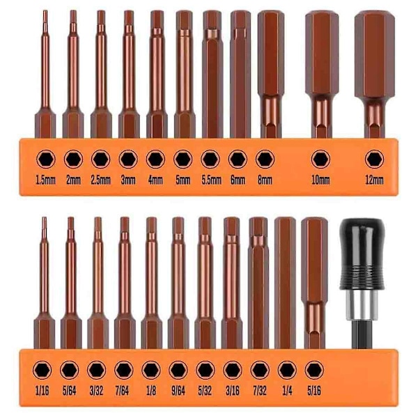 Hex Bit Set 23-piece Hex Key Drill Bit Set Metric & Sae S2 Steel 1/4inch Hex- 2.3inch Long