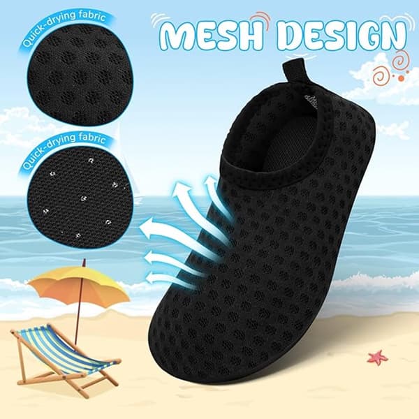 Vandsko til mænd og kvinder, hurtigtørrende åndbart mesh, skridsikker gummisål til svømning, strand, snorkling, sort, 2XL (42-43)