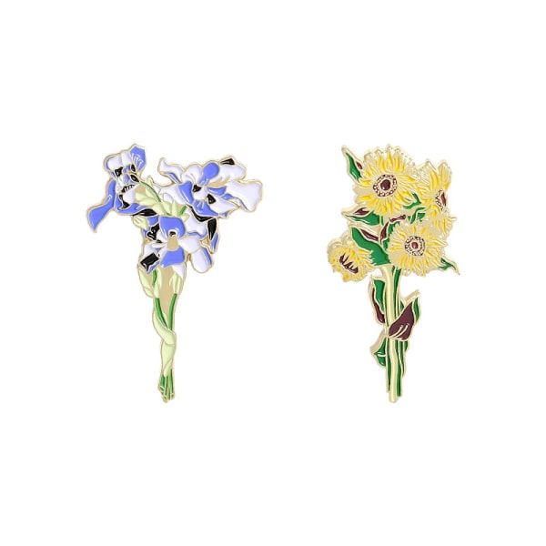 Blomsterbrosch 2-pack Van Goghs broschnålar för solros och iris