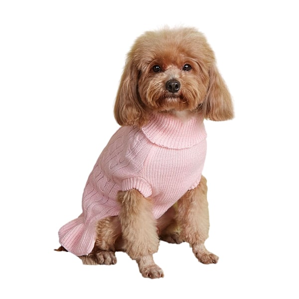 Hundtröja, söt stickad klassisk kattstickad tröja hundkläder kappa för flickor pojkar hundvalp katt (S klänning-rosa)