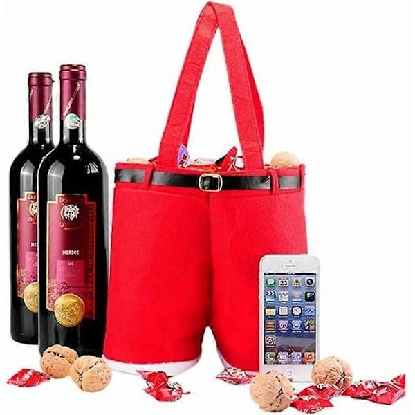 HA-Jul Äpple Godisväskor, Jul Snörpåse Godisväskor, Röda Tecknade Flanell Presentpåsar, Julklappspapper, Festlig Snacksinpackning