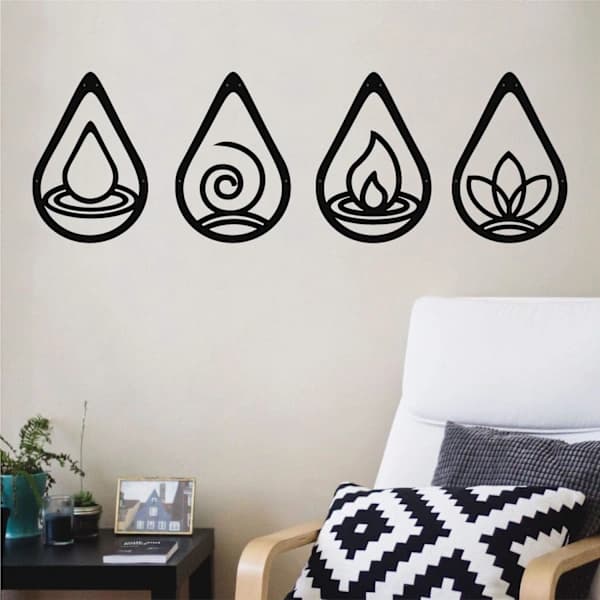Metallväggkonst, Fyra Element Symbol, Jord Luft Eld Vatten och Luft Eld, Geometrisk Väggdekoration, Inomhusväggdekoration