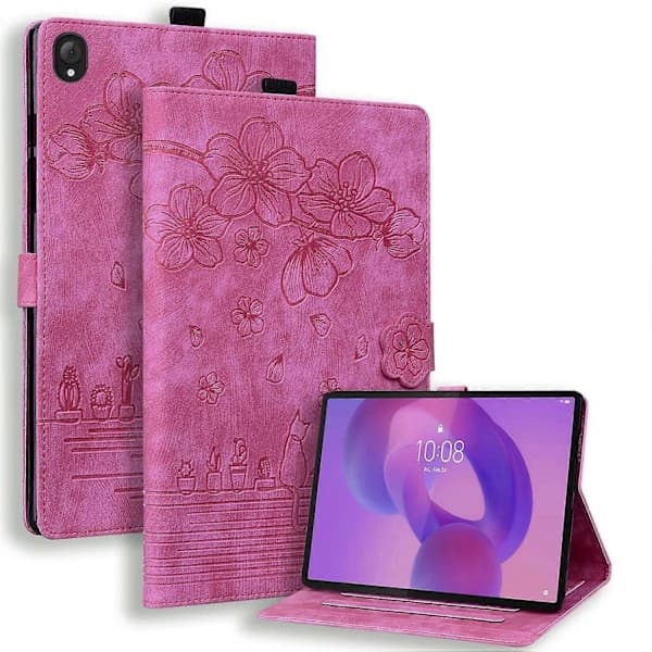 HA~Kotelo Lenovo Tab K10C/Tab E10C -tableteille, korttipaikat, nahkainen tablettiteline, folio-kansio, kukka-kissa