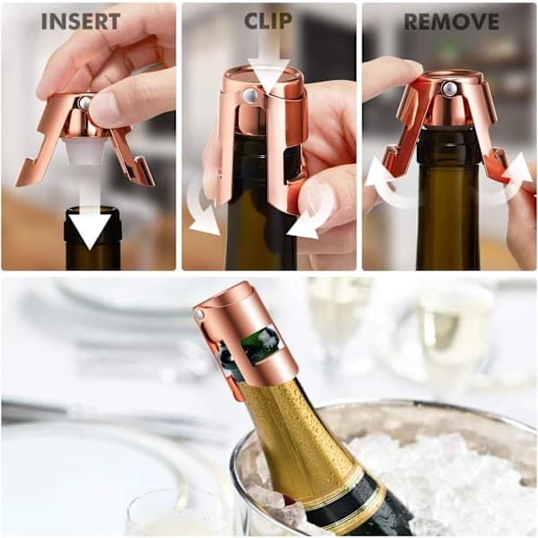 Champagneprop - Rustfrit stål Mousserende Vinflaskeprop med Lufttæt Ren Silikoneforsegling - Professionel Vinbevarer til Champagne, Prosecco
