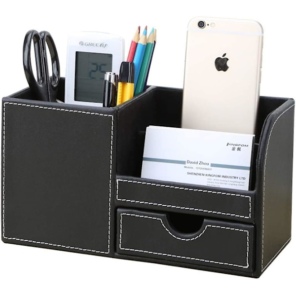 Wooden Struction Leather Multi-function Desk Stationery Organizer Storage Box Pen/pencil,cell Phone